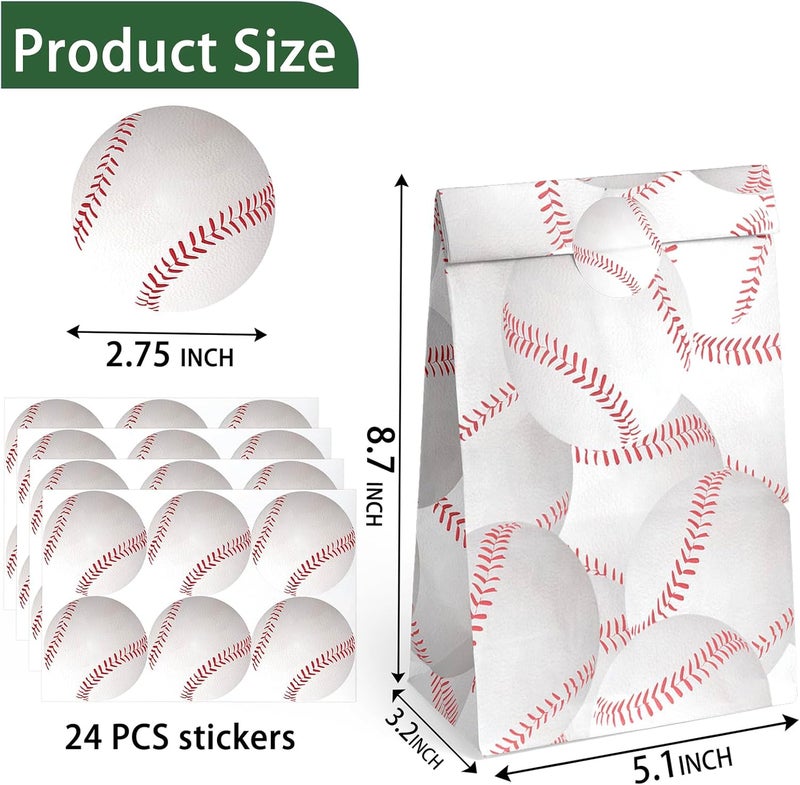 Outego 24 Baseball Party Favor Bags with Stickers - Goodie Bags & Party Favors for Kids' Birthday Parties - Image 3